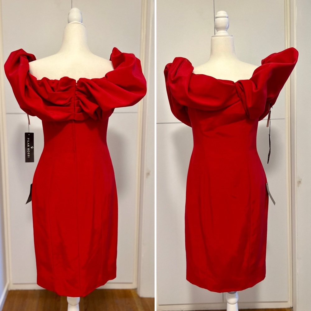 Vntg Pilar Rossi red off shoulder cocktail dress 8